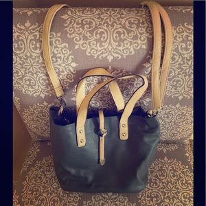 Charming Charlie bucket bag; gray and tan; new